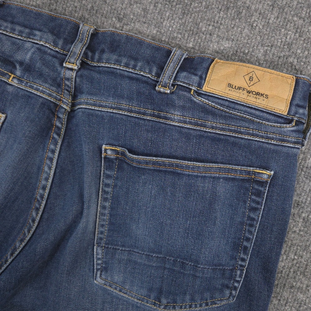 Bluffworks Departure Jeans Mens 36X28 Blue COOLMAX Performance Medium Wash Denim - Picture 6 of 13